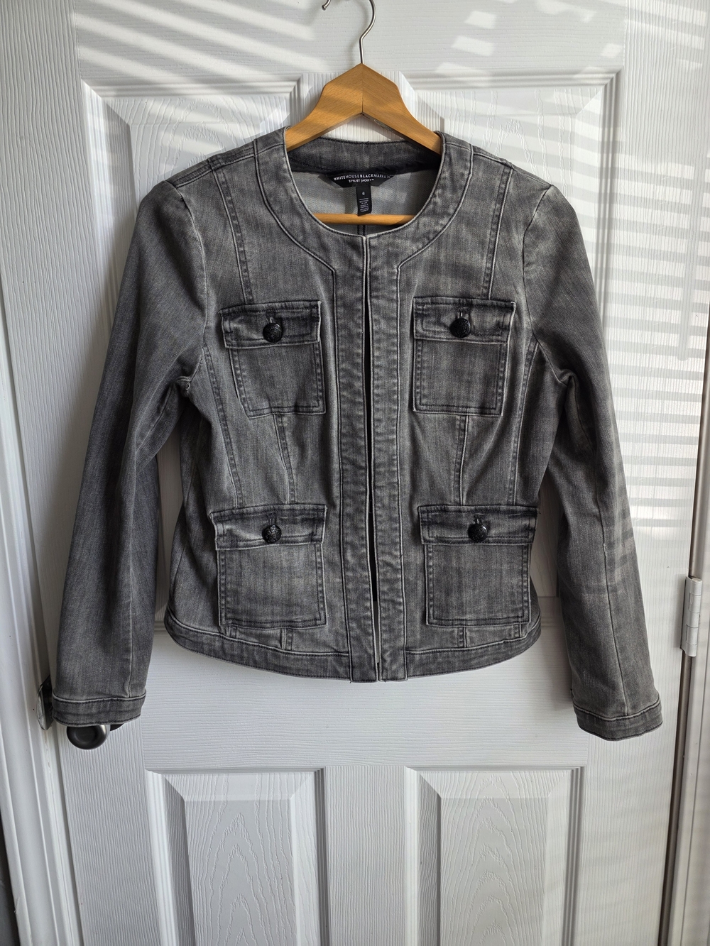 WHBM Women's Gray Denim Utility Jacket Size 6